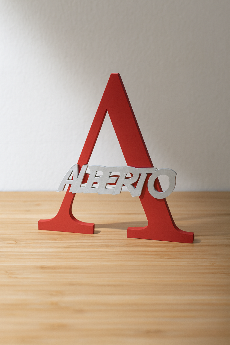 Cartel inicial y nombre personalizado 3D color rojo y plata