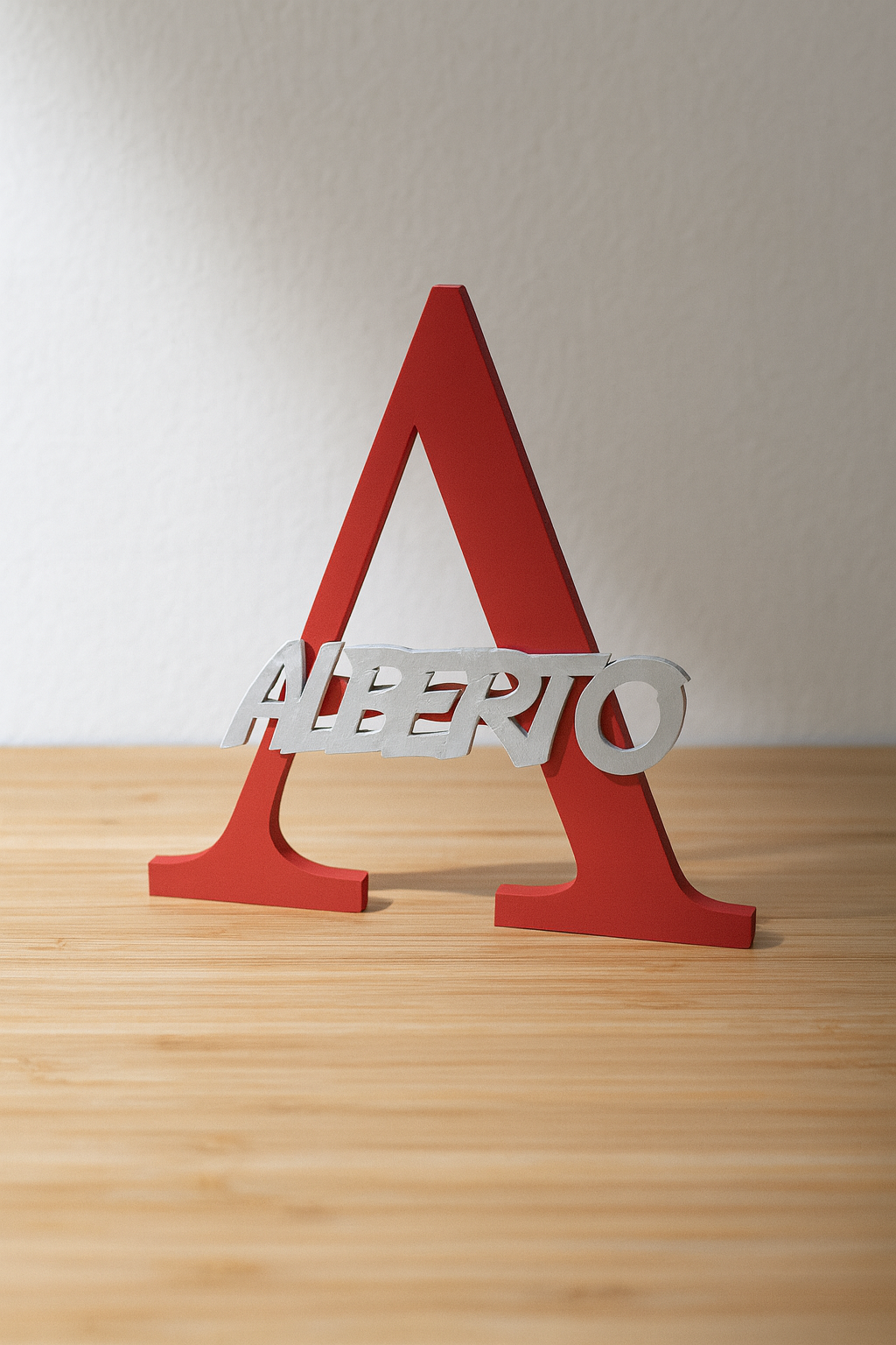 Cartel inicial y nombre personalizado 3D color rojo y plata